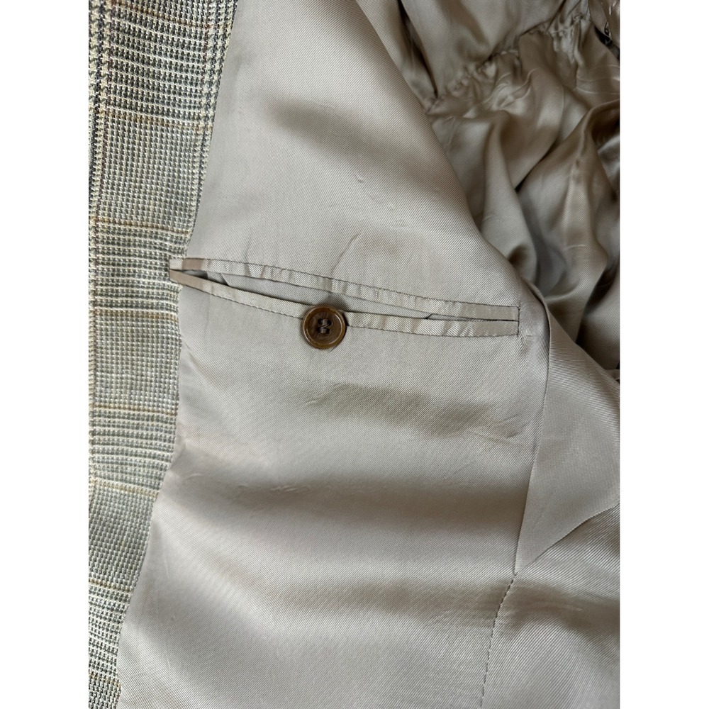 Vintage Brooks Brothers Men 40RG Glen Plaid Sport Coat Wool Silk Linen Italy Tan - Picture 9 of 12